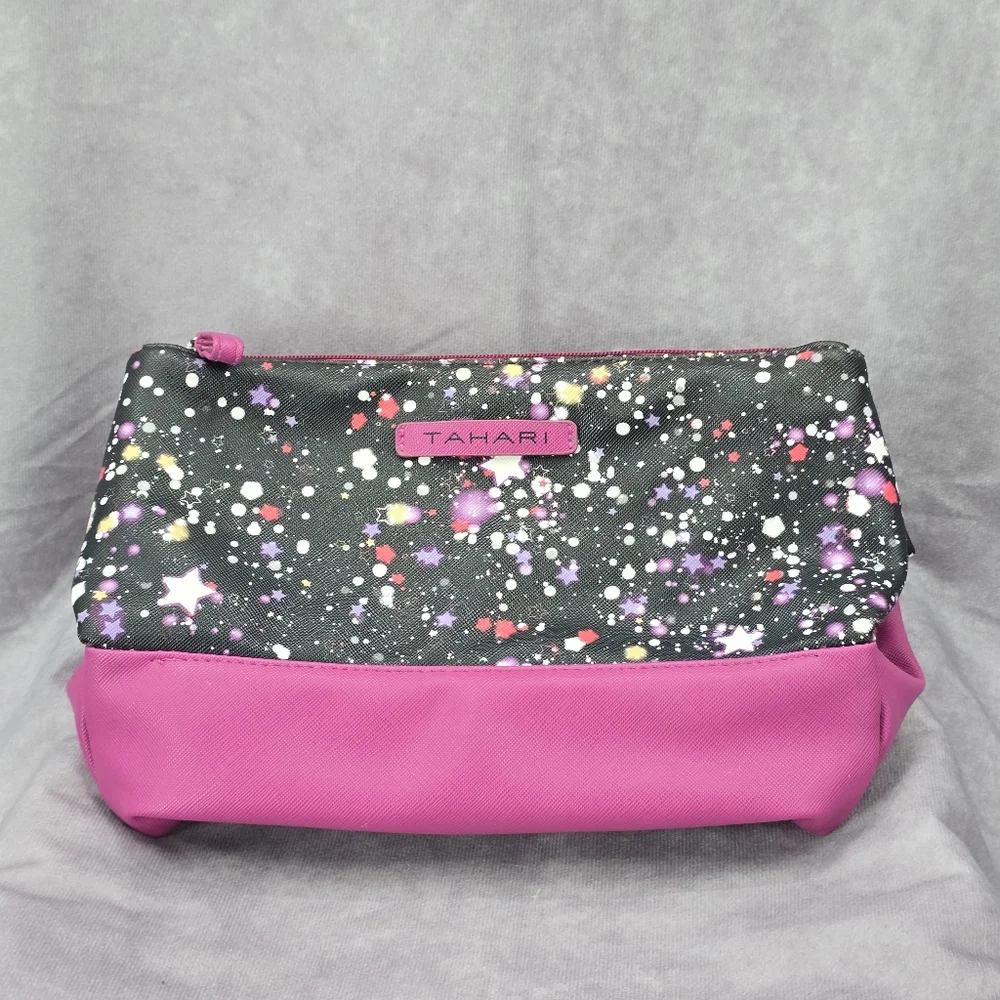 Tahari Purple Star Double Zipper Toiletries Snap‎ Makeup Cosmetics Bag